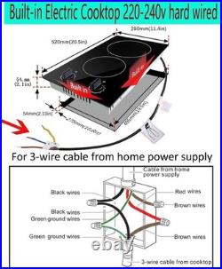 12 Electric Ceramic Cooktop, 2 Burner Radiant Stove, Hardwire 220-240V