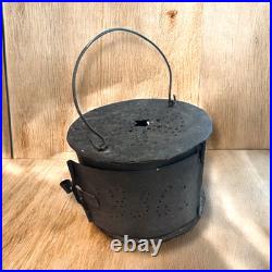 1856 Primitive Antique Small Heater or Stove Pierced Tin