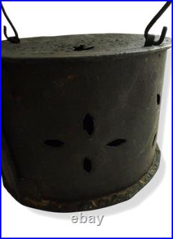 1856 Primitive Antique Small Heater or Stove Pierced Tin