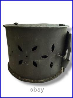 1856 Primitive Antique Small Heater or Stove Pierced Tin
