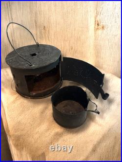 1856 Primitive Antique Small Heater or Stove Pierced Tin
