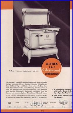 1940 GLENWOOD STOVES COOKING & HEATING Prestige Dealer Catalog with Parts List