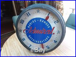 1940's VINTAGE LACKNER NEON ADVERTISING CLOCK ADMIRAL RADIO STOVE REFRIGERATOR