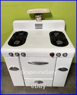 1940's Vintage 36 Magic Chef White Porcelain Enameled Gas Stove w Light & Timer