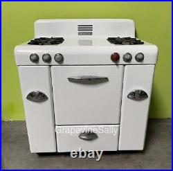 1940's Vintage 36 Magic Chef White Porcelain Enameled Gas Stove w Light & Timer