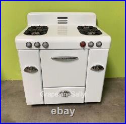 1940's Vintage 36 Magic Chef White Porcelain Enameled Gas Stove w Light & Timer