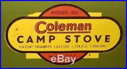 1941 Vintage Coleman Model 420 3-Burner Camp Stove with Coleman Model 10 Stand