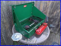 1950s Coleman Camp Stove #413E 2-Burner/Utensils Rack Made USA
