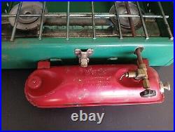 1960s Coleman Camp Fuel Stove #425E 2 Burner Red Fuel Tank Made USA? Nice1
