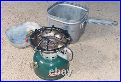 1963 Coleman 502 Sportster Single Burner Camp Stove with Case/Pots & Handle