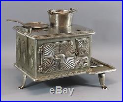 19thC Antique N. S. Cate LITTLE EVA Nickel-Plated Cast Iron Miniature Toy Stove