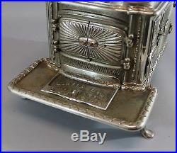 19thC Antique N. S. Cate LITTLE EVA Nickel-Plated Cast Iron Miniature Toy Stove