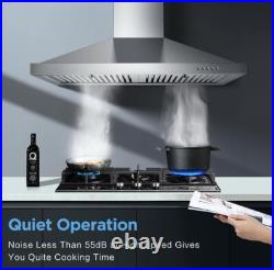 24 in Range Hood Stainless Steel Wall Mount Vent Hood 3-Speed Fan, LED Light