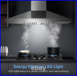 24 in Range Hood Stainless Steel Wall Mount Vent Hood 3-Speed Fan, LED Light