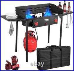 2 Burner Camping Stove with Windscreen&Side Shelves, Bag, Auto Ignition Button