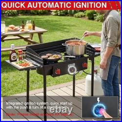 2 Burner Camping Stove with Windscreen&Side Shelves, Bag, Auto Ignition Button