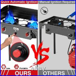 2 Burner Camping Stove with Windscreen&Side Shelves, Bag, Auto Ignition Button