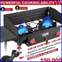 2 Burner Camping Stove with Windscreen&Side Shelves, Bag, Auto Ignition Button