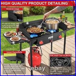 2 Burner Camping Stove with Windscreen&Side Shelves, Bag, Auto Ignition Button