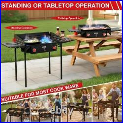 2 Burner Camping Stove with Windscreen&Side Shelves, Bag, Auto Ignition Button