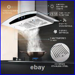30 Inch Kitchen Wall-Mounted Range Hood 700CFM Touch Glass Panel Three Speed New