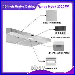 30 Inch Silver Stainless Steel Under Cabinet Range Hood 230CFM Kitchen Vent New