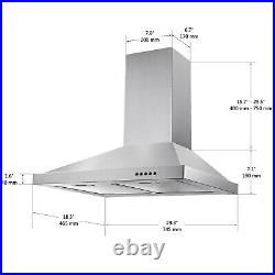 30 Inch Wall Mount Stainless Steel Kitchen Range Hood Stove Exhaust Air Cook Fan
