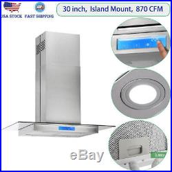 30 inch Island Mount Stainless Steel & Tempered Glass Touch Control Range Hood