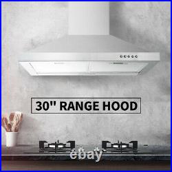 30 inch Stainless Steel Wall Mount Kitchen Range Hood 500CFM 3 Speed Control LED