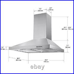 30 inch Stainless Steel Wall Mount Kitchen Range Hood 500CFM 3 Speed Control LED