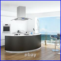 36 in Island Mount Range Hood 900CFM 4 LED Lamps with Glass LCD Touch Control