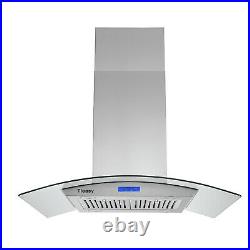 36 in Island Mount Range Hood 900CFM 4 LED Lamps with Glass LCD Touch Control