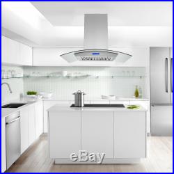 36 island Mount Kitchen Range Hood Stainless Steel Tempered Glass with LED Lights