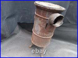 3 LEG Cast Iron Barrel Stove S77 Caboose Train Wood Coal Burning DAMAGED AS IS