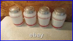 4 Antique Anchor Hocking Range Shakers Red & White