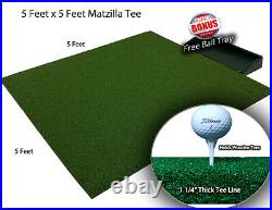 5' x 5' Wood Tee Elite Grass Golf Mat Chipping Driving Range Practice Ball Tray