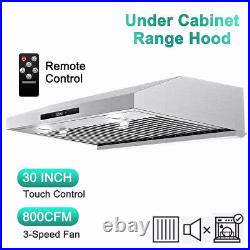 800CFM Kitchen Under Cabinet Range Hood 3-Speed Remote Control withLEDs Cook Vent