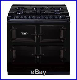 AGA 6 burner stove, black wth stainless steel knobs and bar, $10,500 USD
