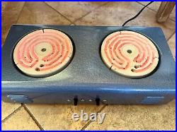 Ajax Portable Dual Electric Stove Ceramic Burners Blue Vintage Works Great Cond