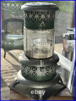 Antique # 1692 Perfection Pyrex Glass Parlor Cabin Oil Kerosene Heater Enameled