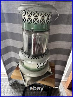 Antique # 1692 Perfection Pyrex Glass Parlor Cabin Oil Kerosene Heater Enameled
