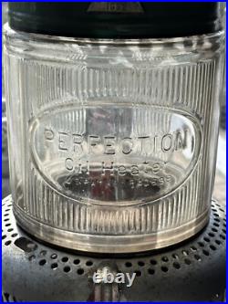Antique # 1692 Perfection Pyrex Glass Parlor Cabin Oil Kerosene Heater Enameled