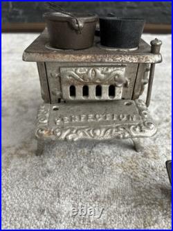 Antique 19th C. PERFECTION Salesman's Sample Cast Iron Stove with Accessories