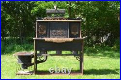 Antique 19th Century Victorian Cast Iron Brass Stove Ornate Art Fine Scrollwork