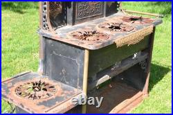 Antique 19th Century Victorian Cast Iron Brass Stove Ornate Art Fine Scrollwork