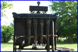Antique 19th Century Victorian Cast Iron Brass Stove Ornate Art Fine Scrollwork