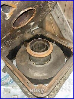 Antique Cast Iron Victorian Stove Rare Art Laurel Number 10 Wooden Wheels