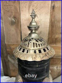 Antique Cast Iron Victorian Stove Rare Art Laurel Number 10 Wooden Wheels