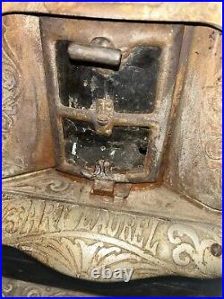 Antique Cast Iron Victorian Stove Rare Art Laurel Number 10 Wooden Wheels