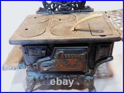 Antique Crescent Cast Iron Miniature Salesman Sample Cook Stove w Accessories